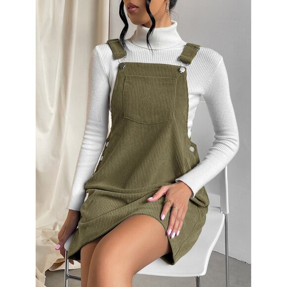 Corduroy overall mini dresss front pocket pink - Picture 4 of 7